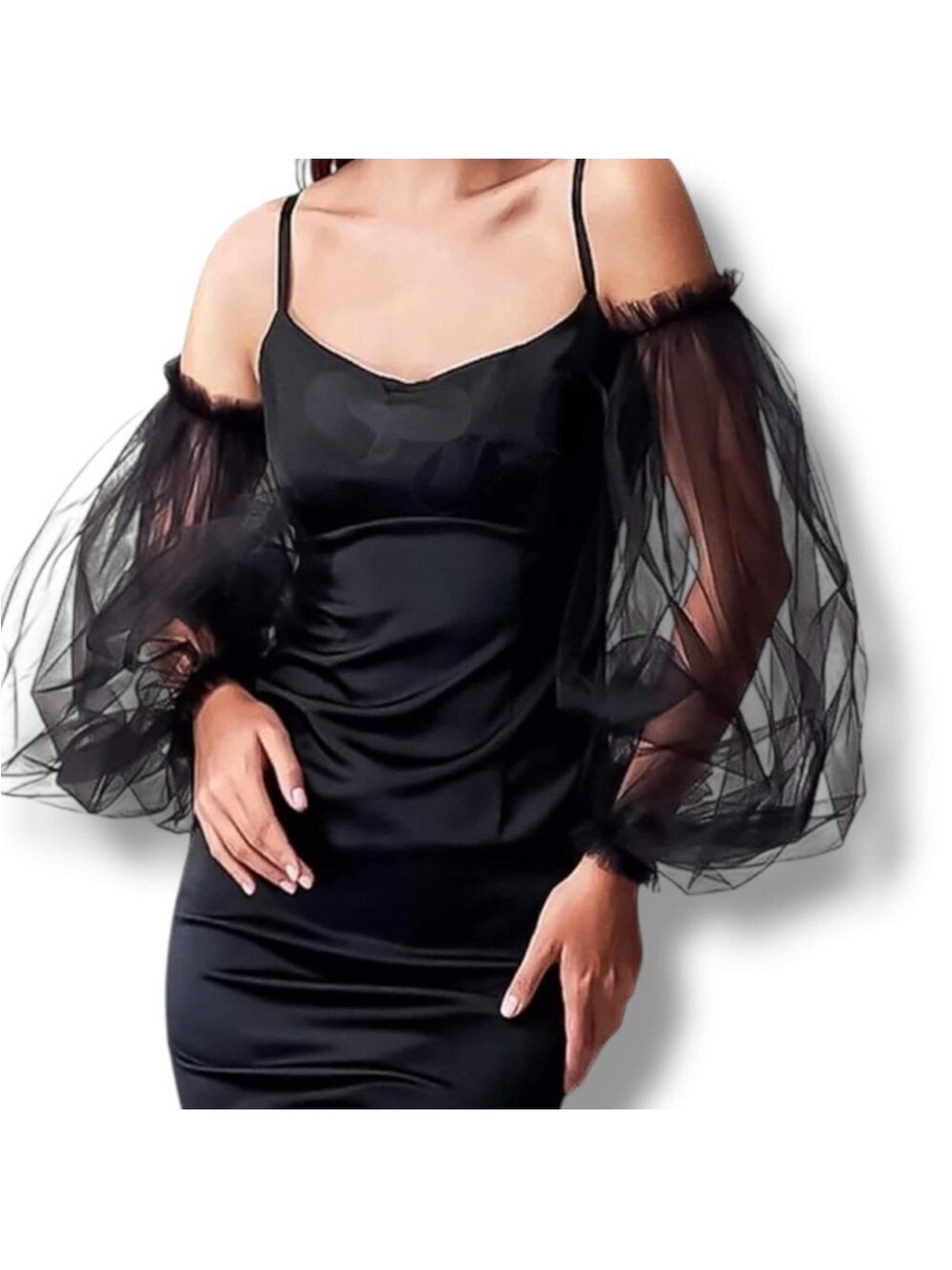 Black Long Tulle Puff Ruffle Arm Covers Sleeves new